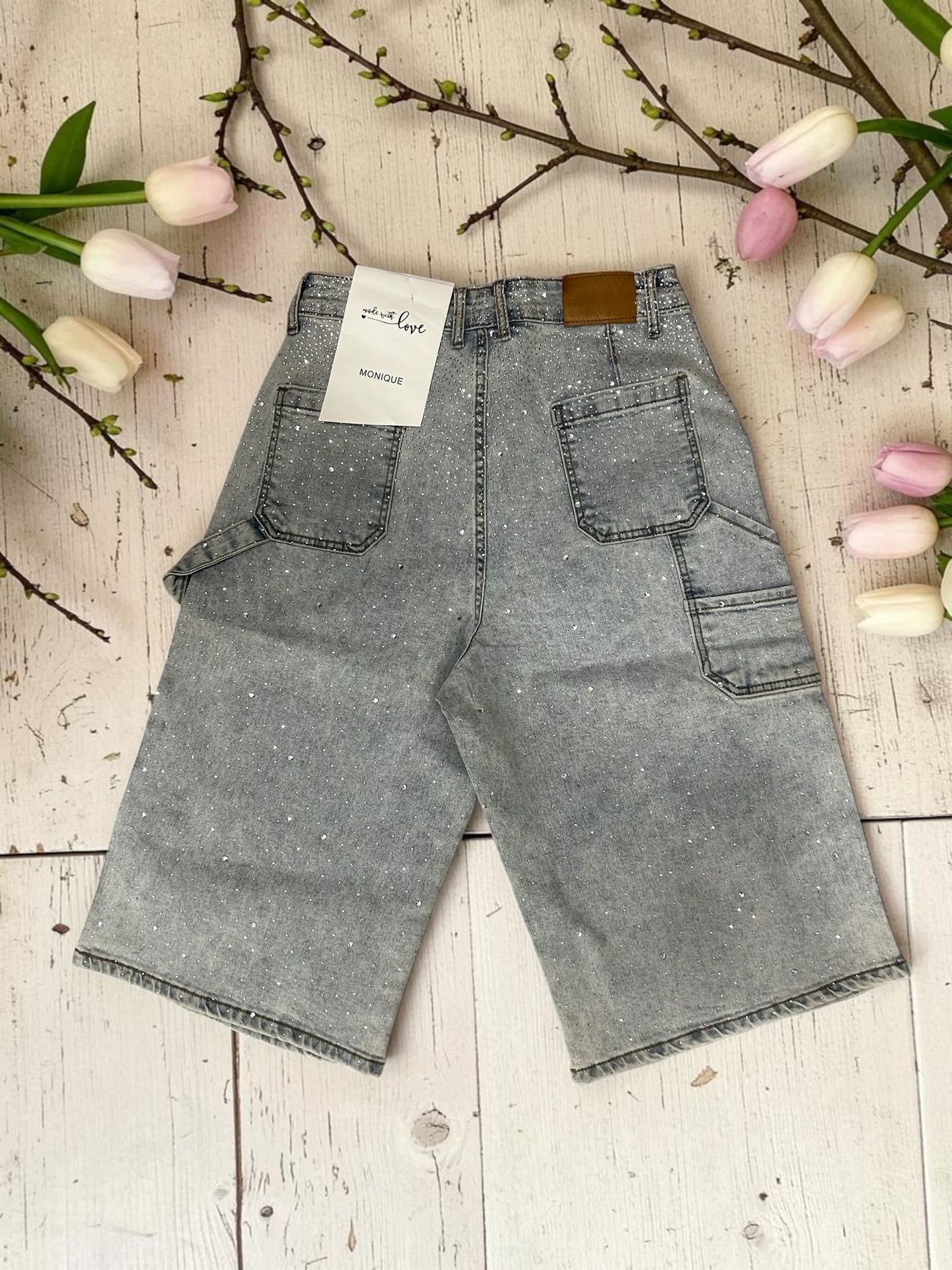 Bermuda in jeans con strass