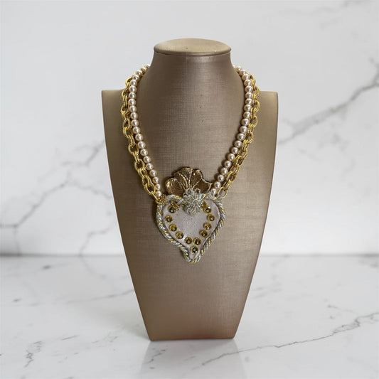 Collana fiori in ceramica con oro fuso