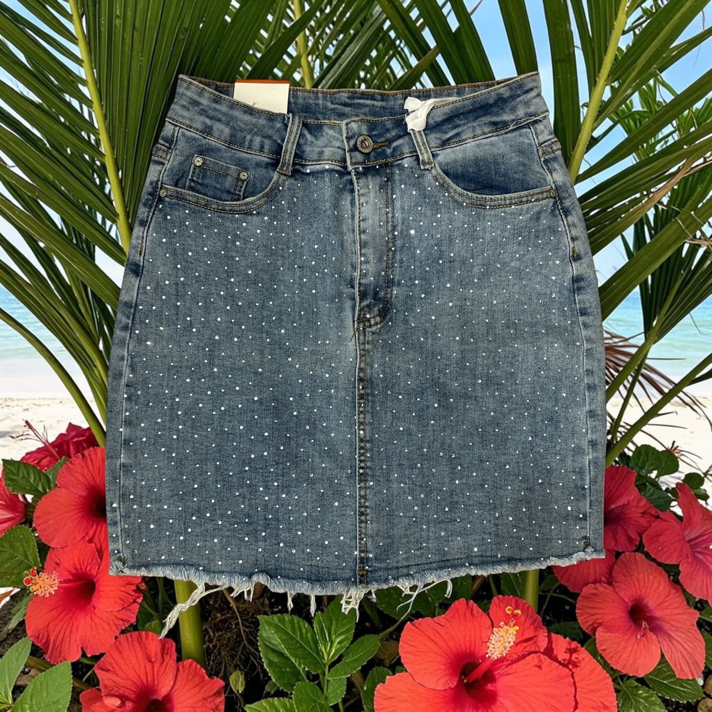 Minigonna in jeans con strass