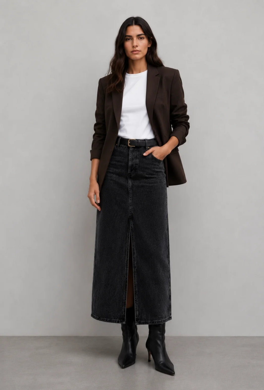 Gonna in Denim 100% Cotone Taglio Classico a Vita Alta
