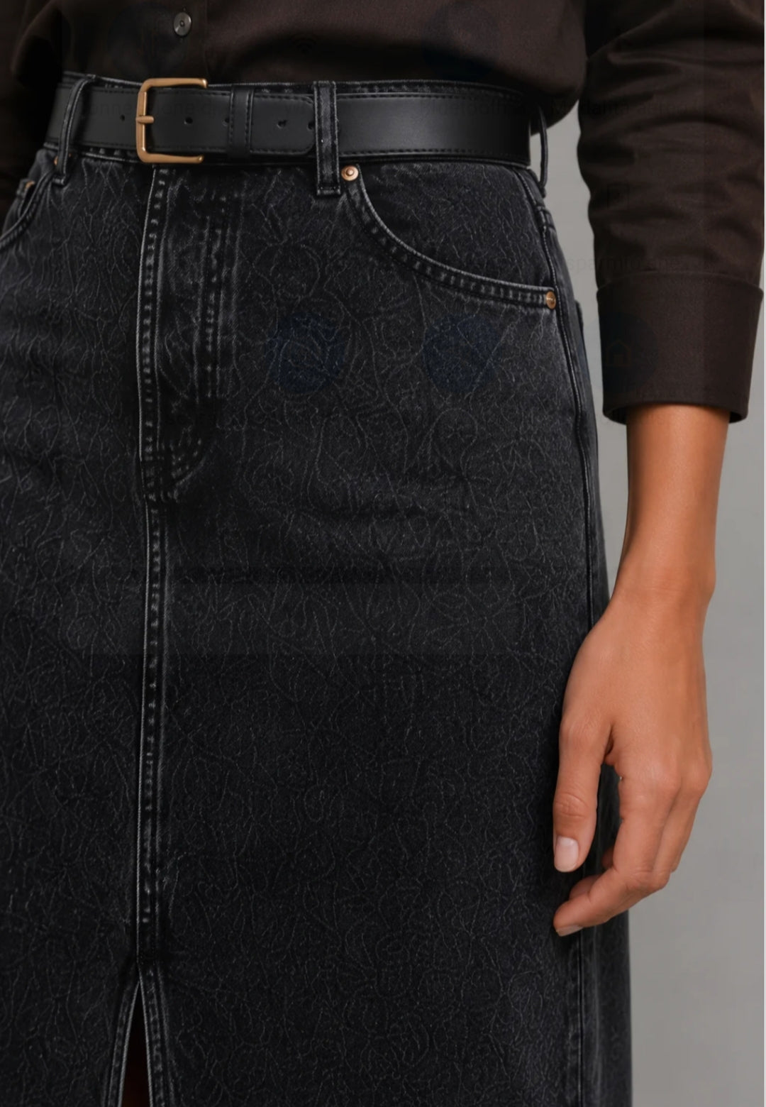 Gonna in Denim 100% Cotone Taglio Classico a Vita Alta