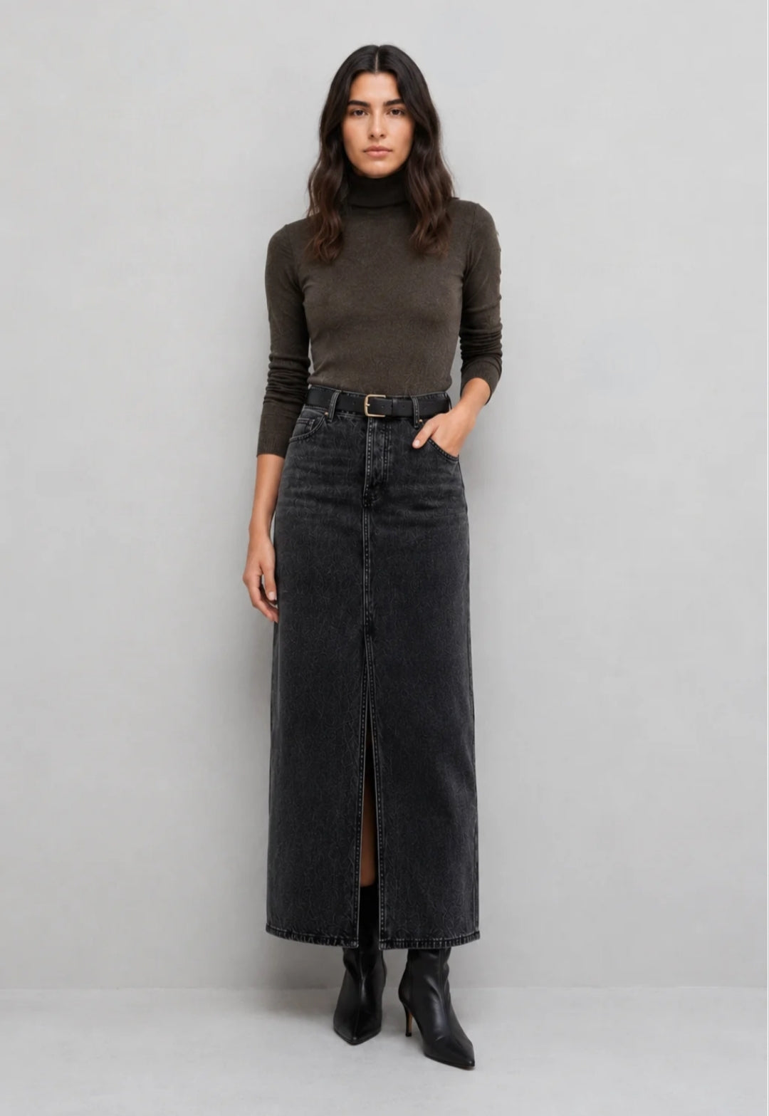 Gonna in Denim 100% Cotone Taglio Classico a Vita Alta