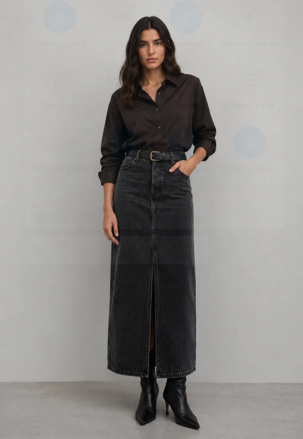 Gonna in Denim 100% Cotone Taglio Classico a Vita Alta